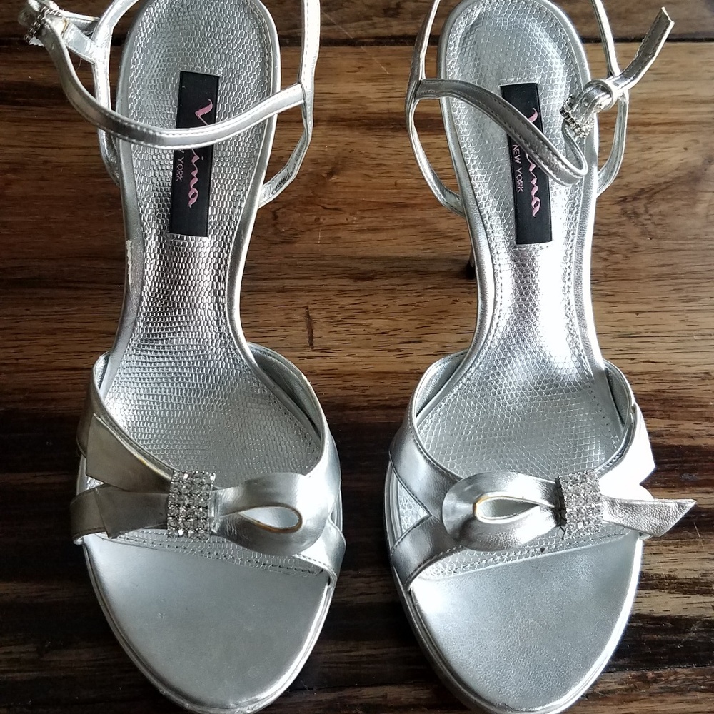 Nina silver rhinestone bling sandal heels 8/38
